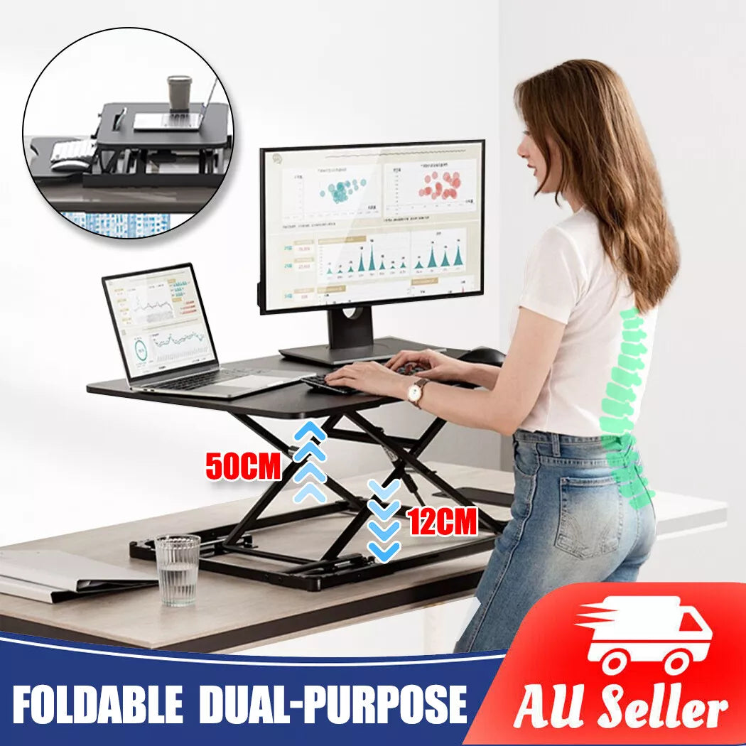 80cm Height Adjustable Standing Desk Riser Computer Laptop Stand Up Gas Spring