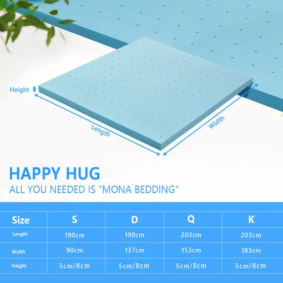 Mona Memory Foam Mattress Topper 5/8cm Cool Gel Queen Bed Bamboo Cover Underlay