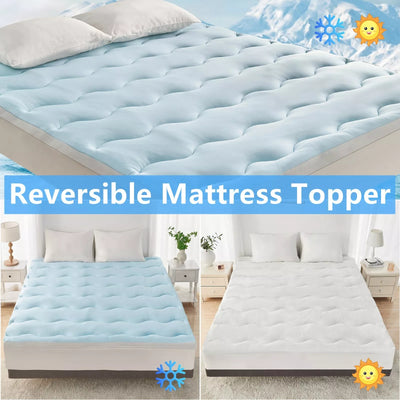 Reversible Cooling & Warm Mattress Topper 45cm Deep Pocket Mattress Pad All Size