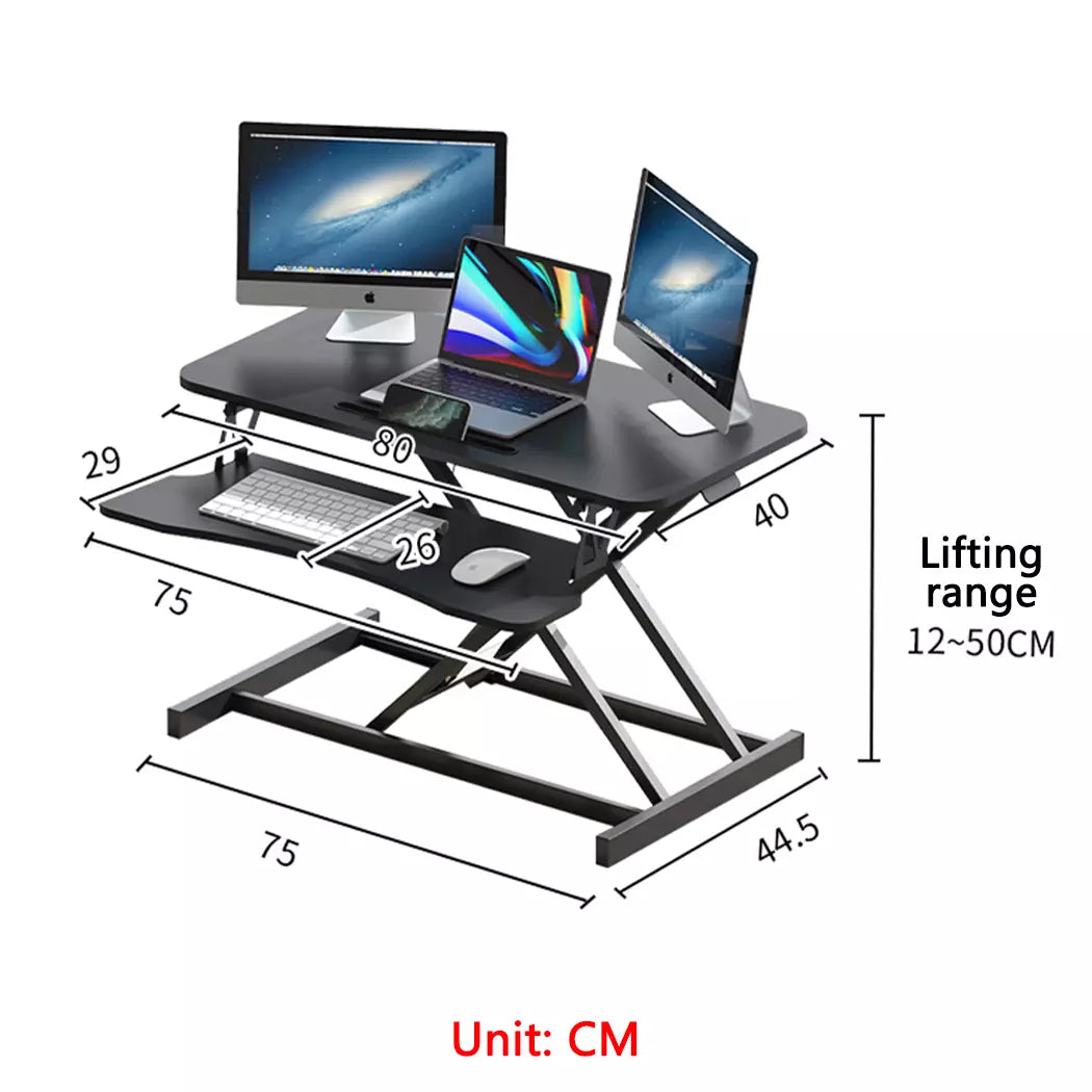 80cm Height Adjustable Standing Desk Riser Computer Laptop Stand Up Gas Spring